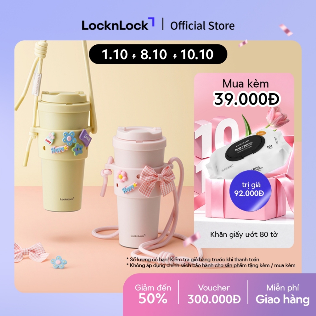 Combo Ly giữ nhiệt & Quai đeo silicone LocknLock HNT0000001 Energetic Tumbler x TLL076 Silicone Sleeve set