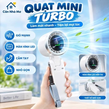 Quạt Cầm Tay Mini Turbo Gió Mạnh Có Màn Hình LED Quạt Tích Điện Cầm Tay Gấp Gọn Đeo Cổ Tiện Lợi Quạt Mini Cầm Tay