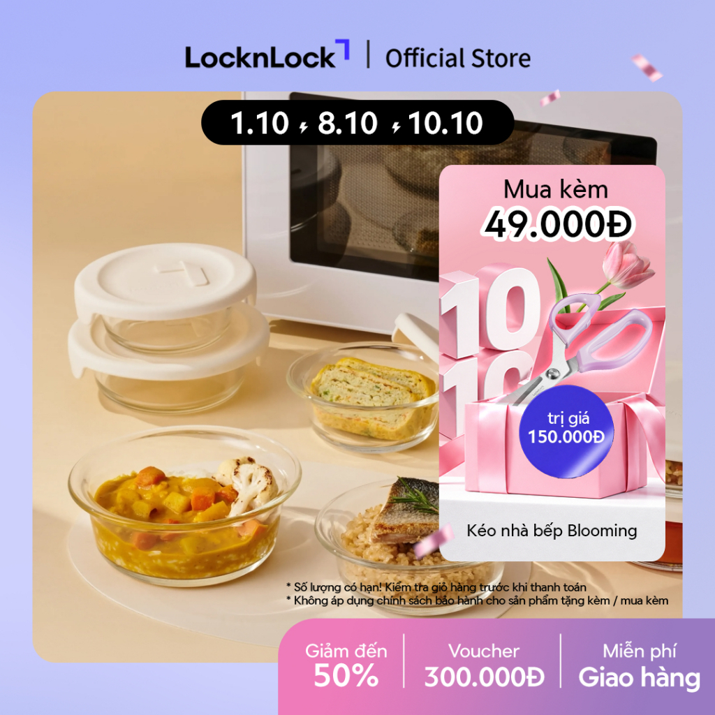 Bộ 3 Hộp thủy tinh đựng thức ăn LocknLock Easy meal glass container LLG301S3 250ml*3 / LLG302S3 355ml*3