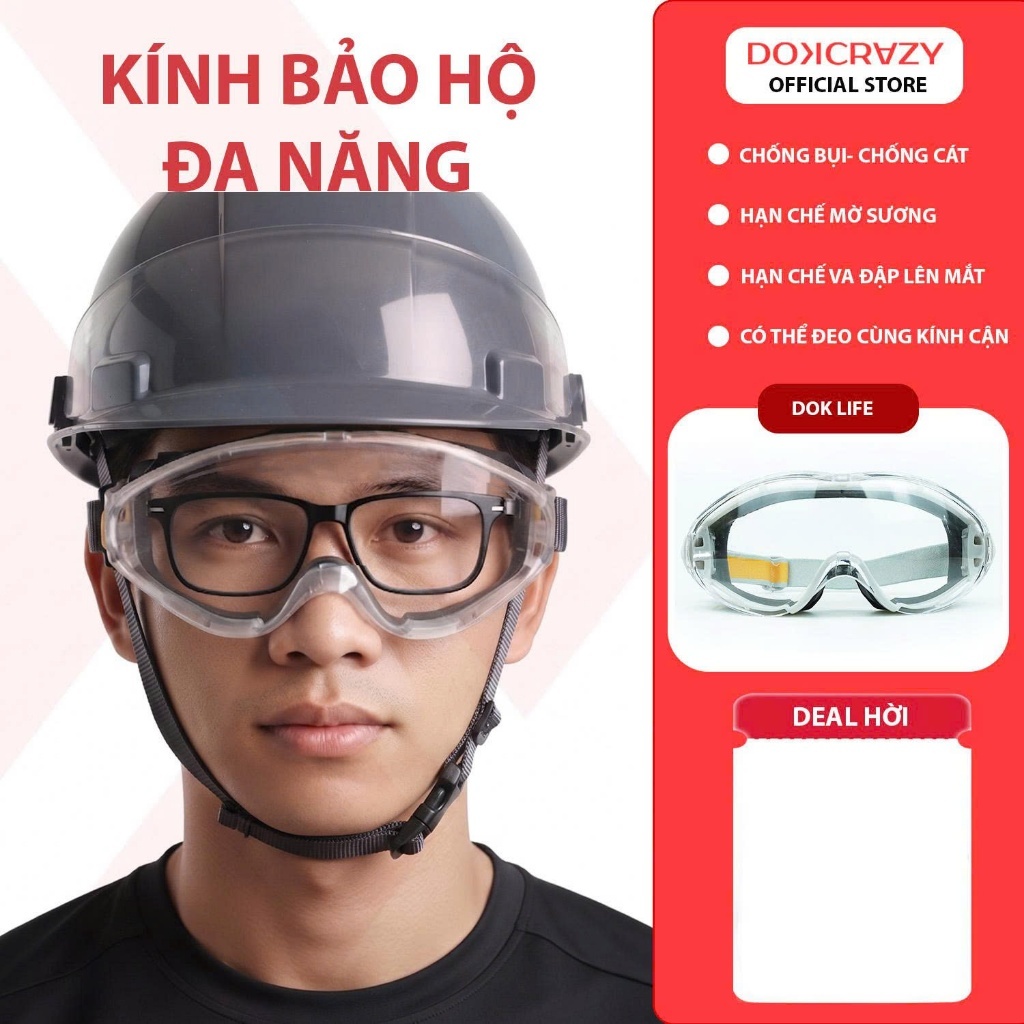 Kính bảo hộ DOKCRAZY A8 chống mờ hơi, kính chắn gió,bụi, đi đường, kính hàn, phun thuốc bảo vệ mắt, Unisex,dây co dãn