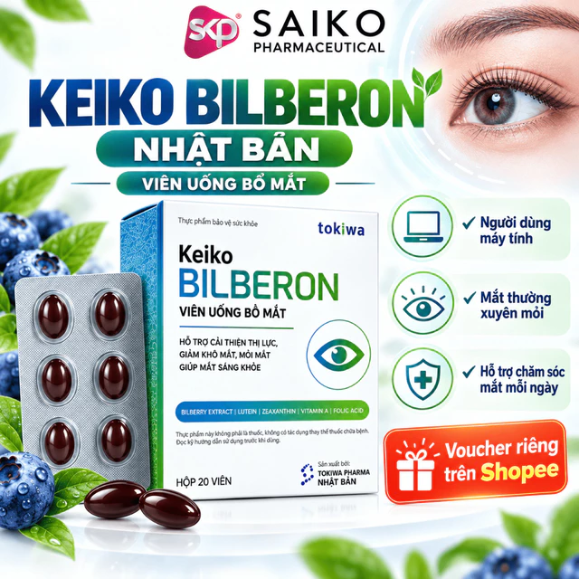 Viên Uống Bổ Mắt Keiko Bilberon Nhật Bản Hộp 20 Viên | Hỗ Trợ Khô Mắt, Mỏi Mắt, Chăm Sóc Thị Lực