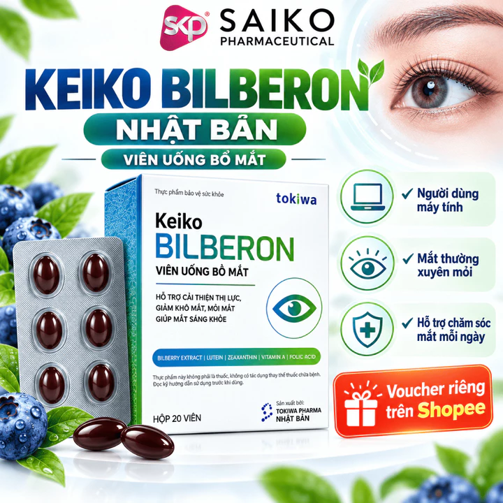 Viên Uống Bổ Mắt Keiko Bilberon Nhật Bản Hộp 20 Viên | Hỗ Trợ Khô Mắt, Mỏi Mắt, Chăm Sóc Thị Lực