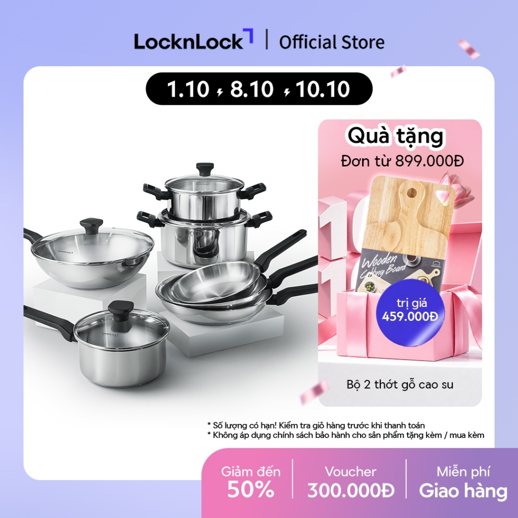 Nồi, Chảo Inox LocknLock Daily STS PPW thân bằng thép không gỉ 304, kèm nắp kính trong suốt, tay cầm chịu nhiệt
