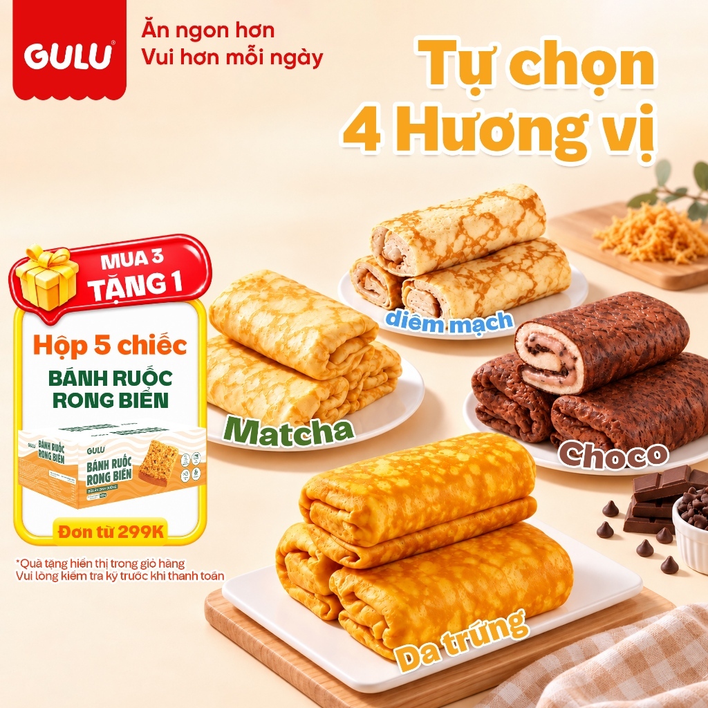 Bánh Da Trứng Chà Bông GULU FOODS Hộp Nhỏ 5 Chiếc, Đa Dạng Lựa Chọn Mix Cùng Các Dòng Bánh Dinh Dưỡng HOT