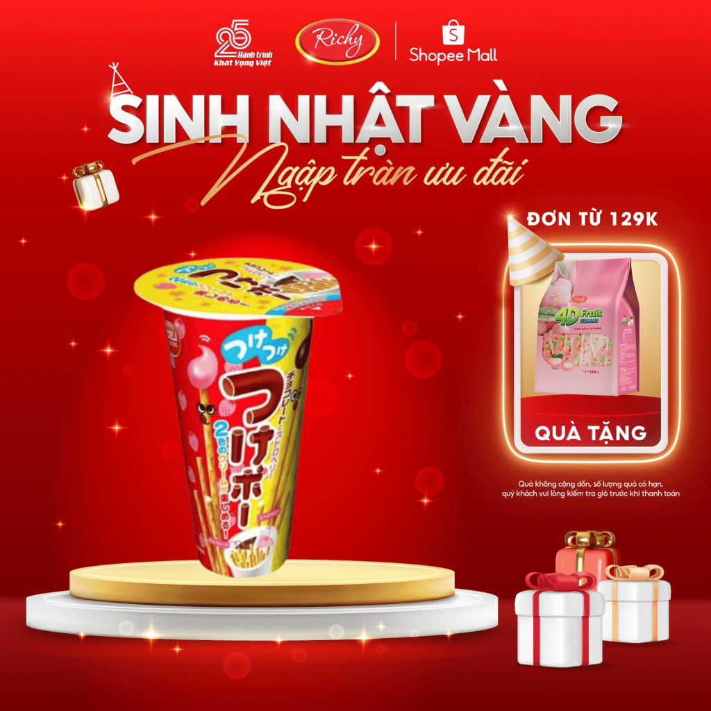 [ Tặng Quà Tặng Đơn 129k] Bánh Quy Chấm Richy Wismo Ly Kem Vị Socola Dâu (35gx10)