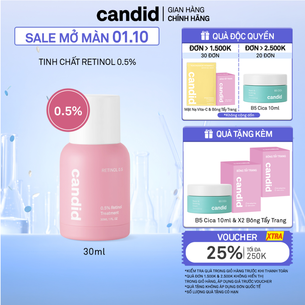 Tinh chất Retinol 0.5% Hỗ Trợ Cải Thiện Nền Da CANDID 0.5% Retinol Treatment 30ml