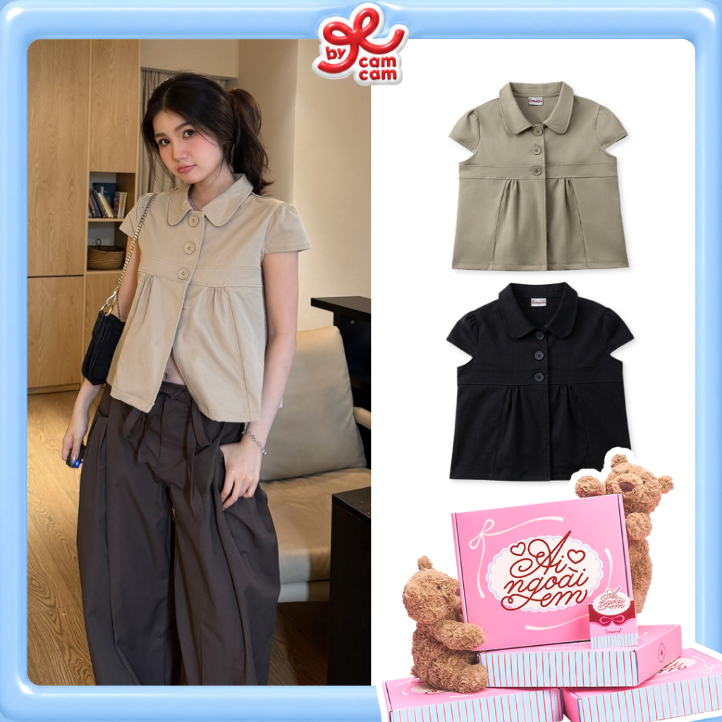 [AI NGOÀI EM] Áo Sơ Mi Cổ Sen 𝑩𝒚𝒄𝒂𝒎𝒄𝒂𝒎 Tay Nhí Cúc Đại Nổi Bật Trendy AKN527