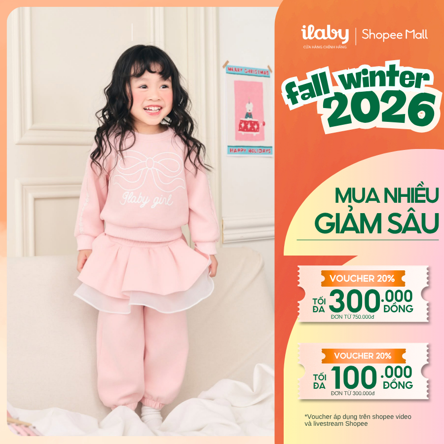 Bộ nỉ bé gái ILABY áo may ren quần phối chân váy phong cách dễ thương năng động [3481]