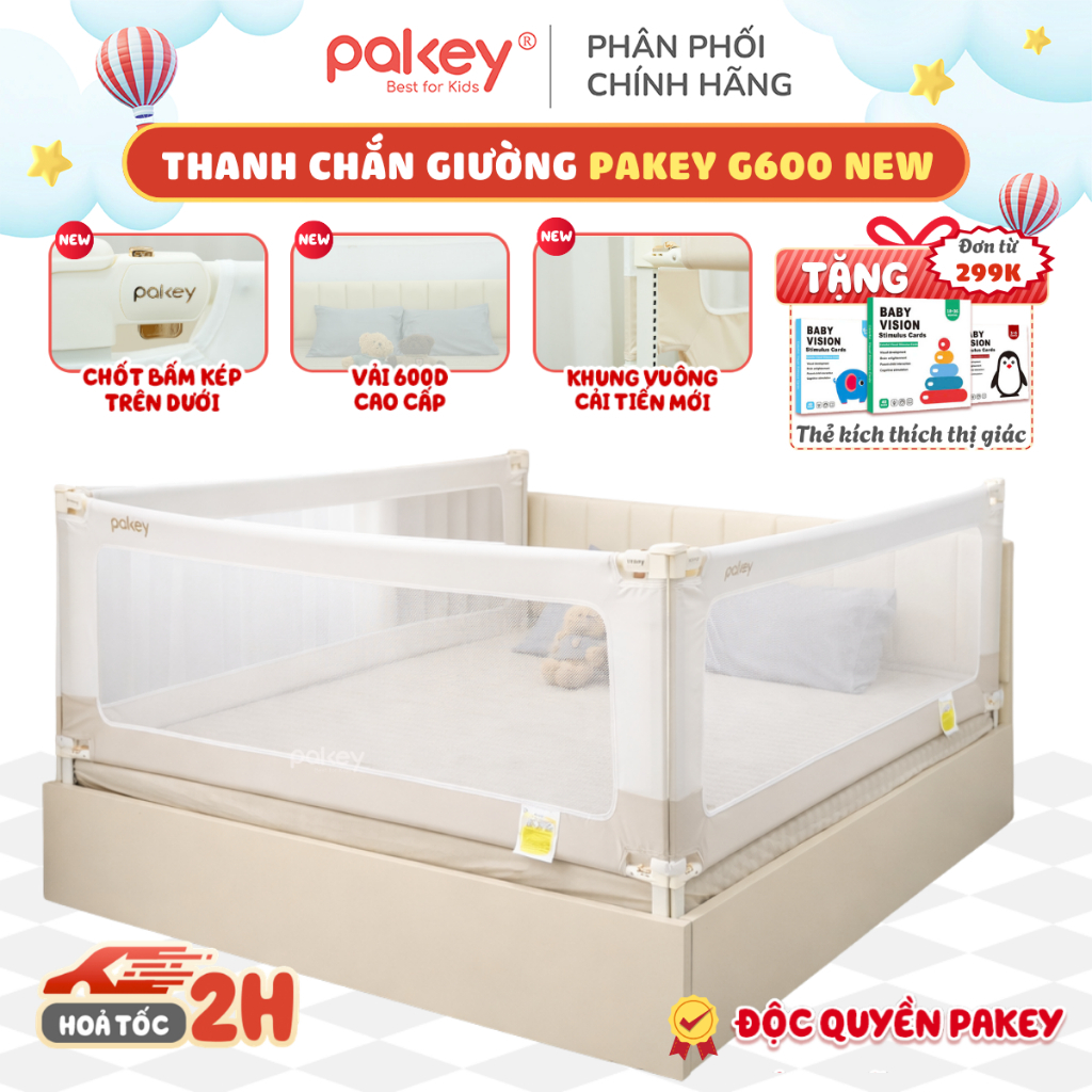 [NEW 2026] Thanh Chắn Giường Mẫu Mới Độc Quyền Pakey G600, Khóa Bấm Kép Trên Dưới Mạ Vàng, Vải 600D Mềm Mịn Chống Bẩn