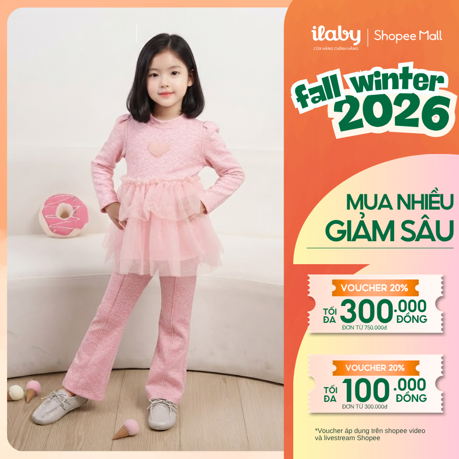 [ILABY 10-40kg] Set bộ thu đông bé gái áo len tăm phối chân váy voan xòe và quần ống loe [3485]