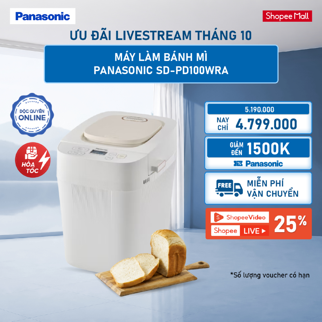 [LIVESTREAM] Máy Làm Bánh Mì Panasonic SD-PD100WRA đa dạng thực đơn tự ...