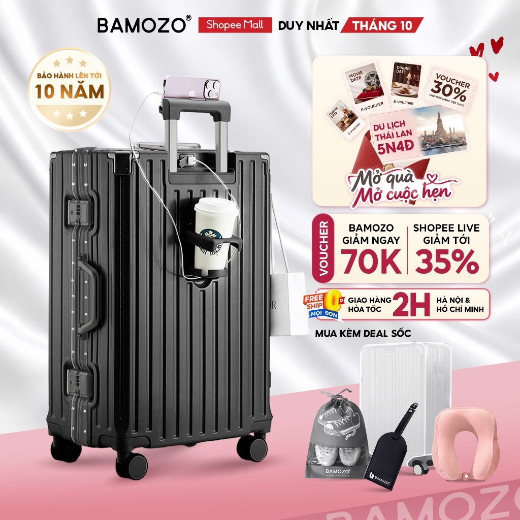 Vali Bamozo Khung Nhôm 9066 Size 20/24/28 Cao Cấp Bo 4 Góc Kim Loại Chống Va Đập_9066
