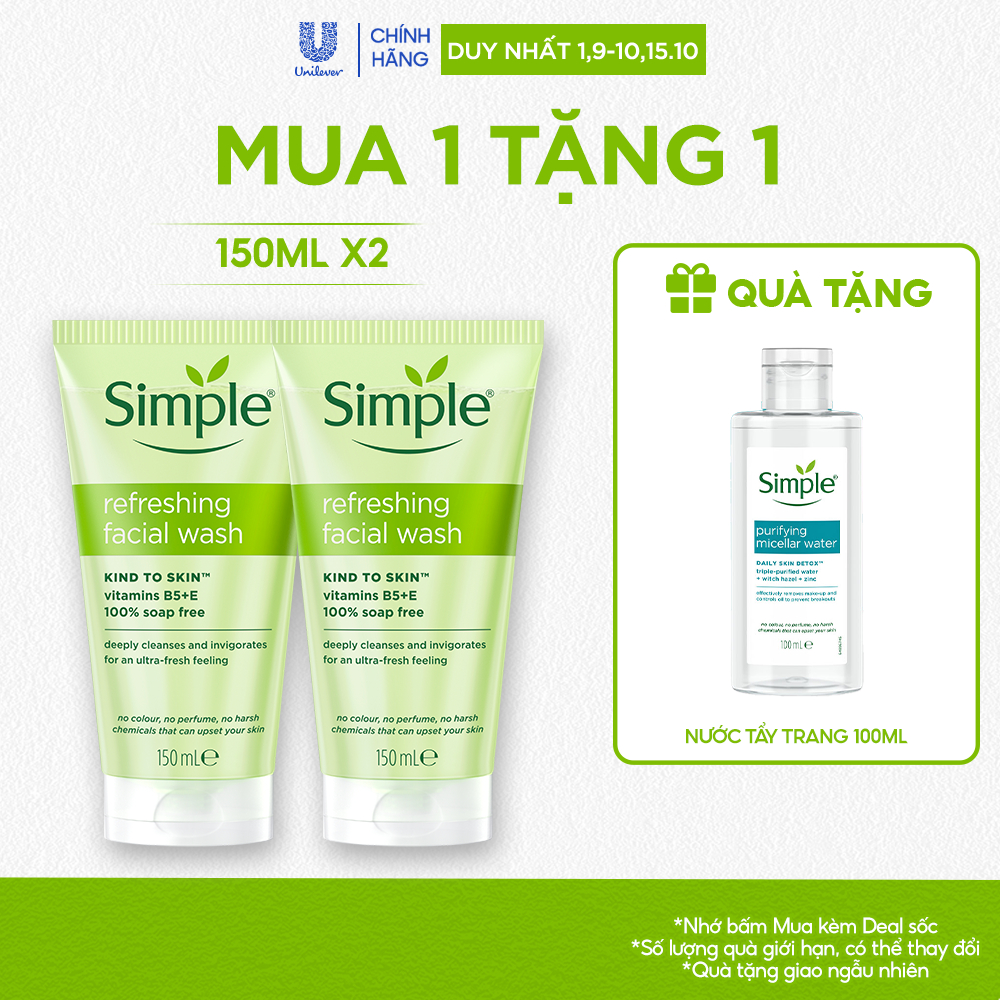Combo 2 Sữa Rửa Mặt Simple lành tính và hiệu quả cho mọi loại da 150ml