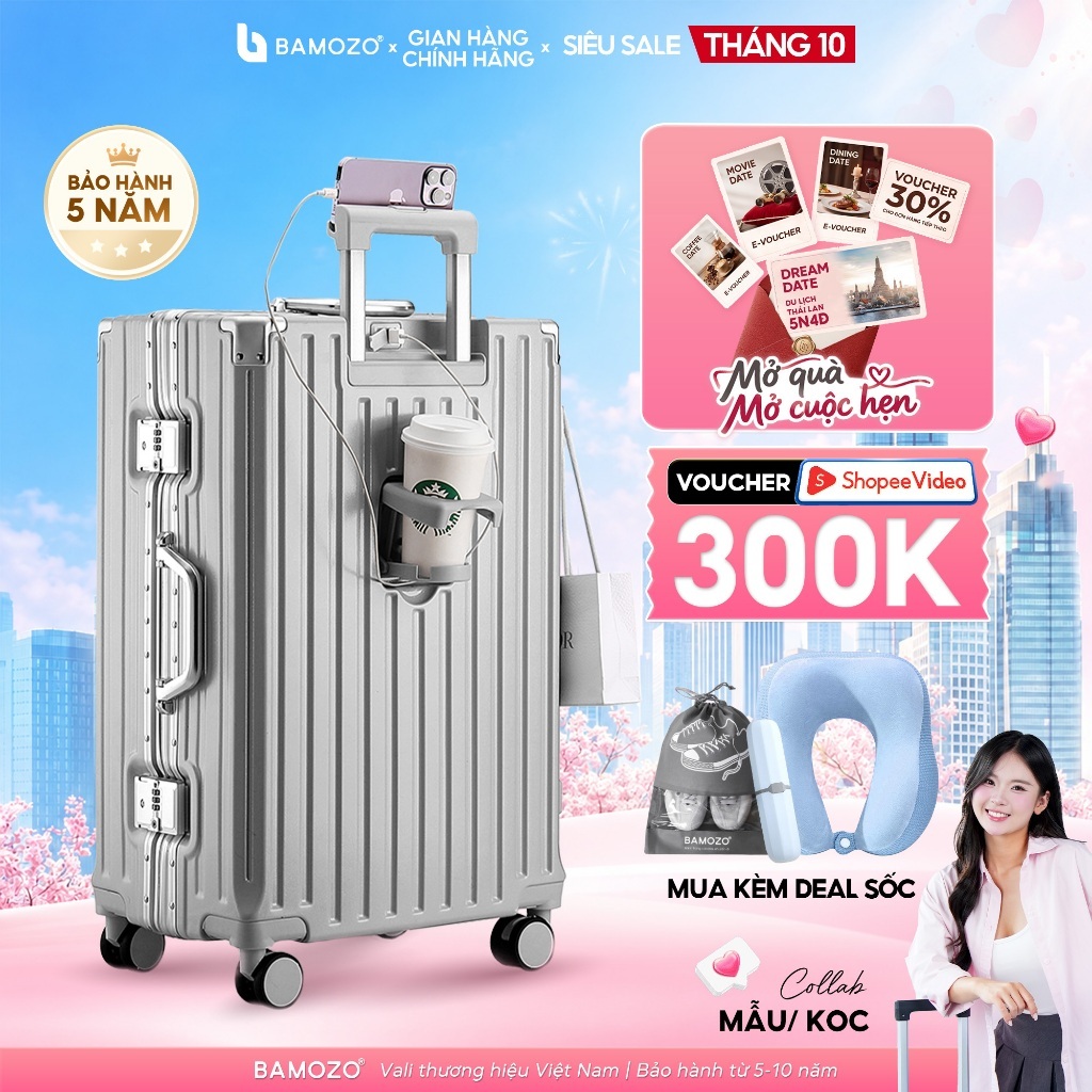 Vali Du Lịch 9066 Bamozo Size 28 Cao Cấp Bo 4 Góc Chống Va Đập Bảo Hành 5 Năm_9066