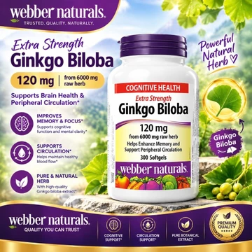 【Nhập khẩu từ Canada】Webber Naturals Ginkgo Biloba 120mg 300 Viên – Bổ Sung Ginkgo Biloba