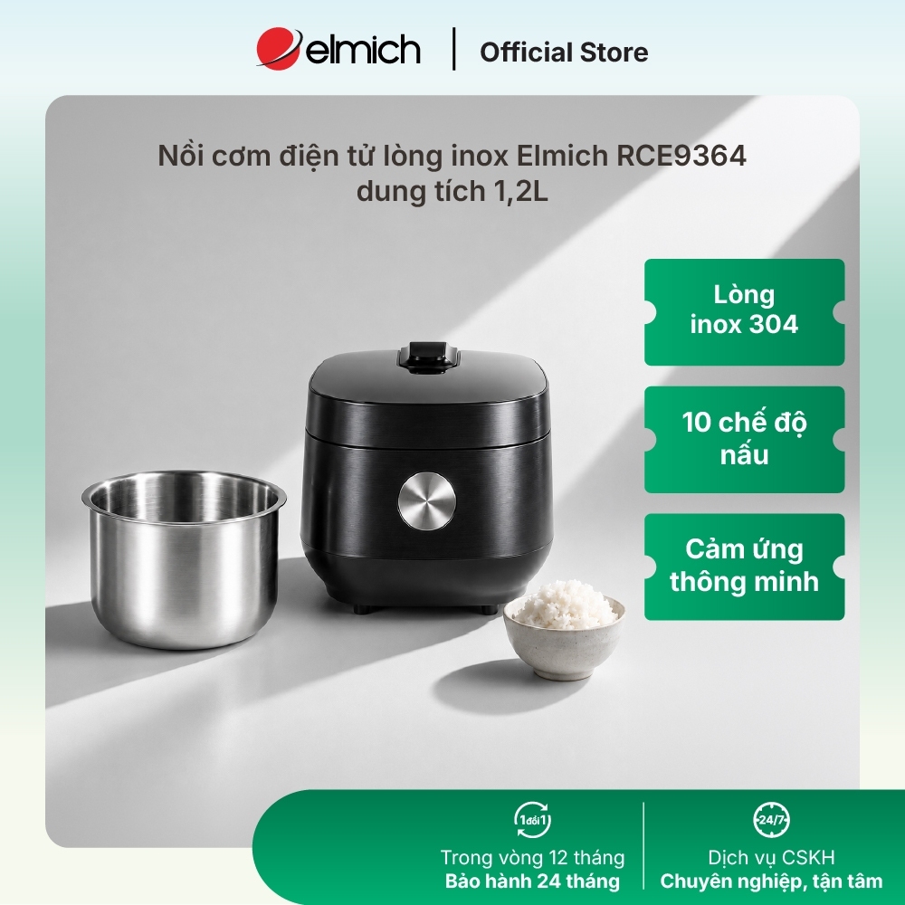 Nồi cơm điện tử lòng inox 304 liền khối Elmich RCE9364 dung tích 1,2L
