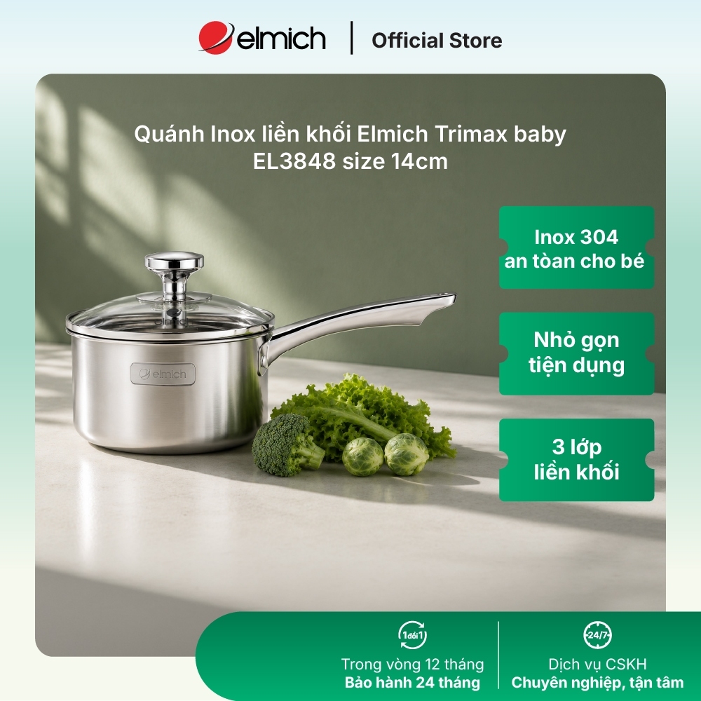 Quánh Inox nguyên khối Elmich baby EL-3848/2538 size 14cm