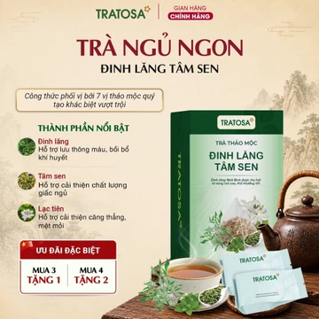 Trà Ngủ Ngon Đinh Lăng Tâm Sen TRATOSA trà thảo mộc hỗ trợ ngủ ngon, tốt cho người mất ngủ, tiền đình, căng thẳng