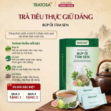 Trà Tiêu Thực Giữ Dáng Búp Ổi Tâm Sen Tratosa 8 vị thảo mộc hỗ trợ tiêu hóa, giảm cân, cải thiện vóc dáng, sáng da