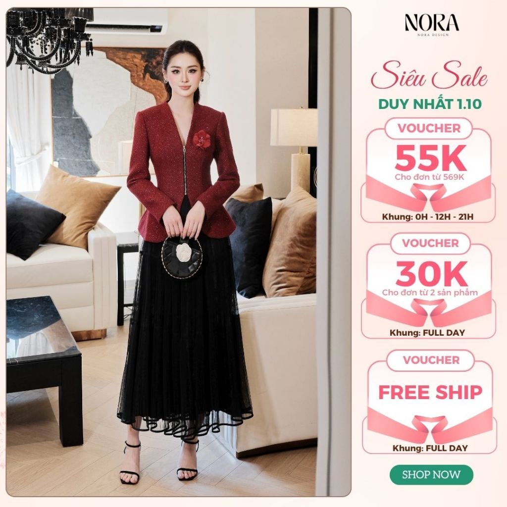 Set Váy Công Sở Sang Chảnh NORA, Áo Chất Dạ Cao Cấp Khóa Đồng, Chân Váy Lưới Dập Ly Lót Nhung Mềm S1059