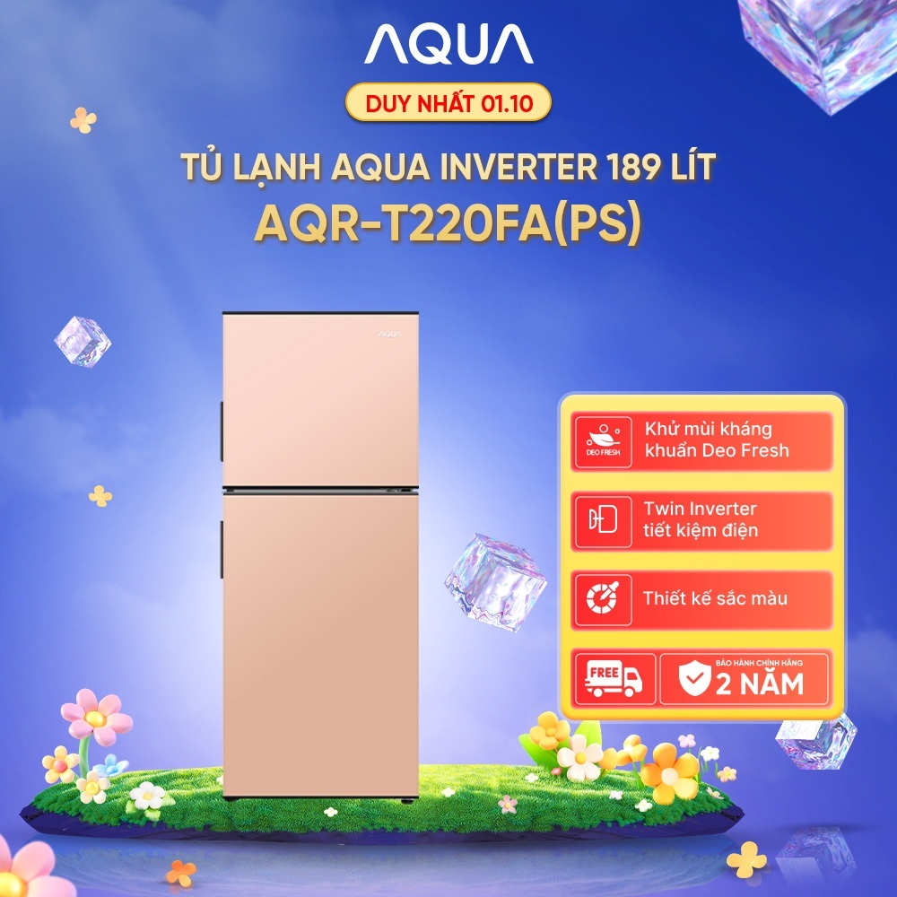 [SẢN PHẨM MỚI] Tủ Lạnh Aqua Inverter 189 lít Màu Hồng AQR-T220FA(PS) - Giao sau 5-7 ngày - Freeship