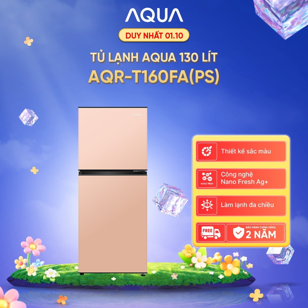 [SẢN PHẨM MỚI] Tủ lạnh AQUA 2 cánh 130 lít ngăn đá trên AQR-T160FA(PS) - Màu hồng - Freeship - Giao sau 2 - 3 ngày