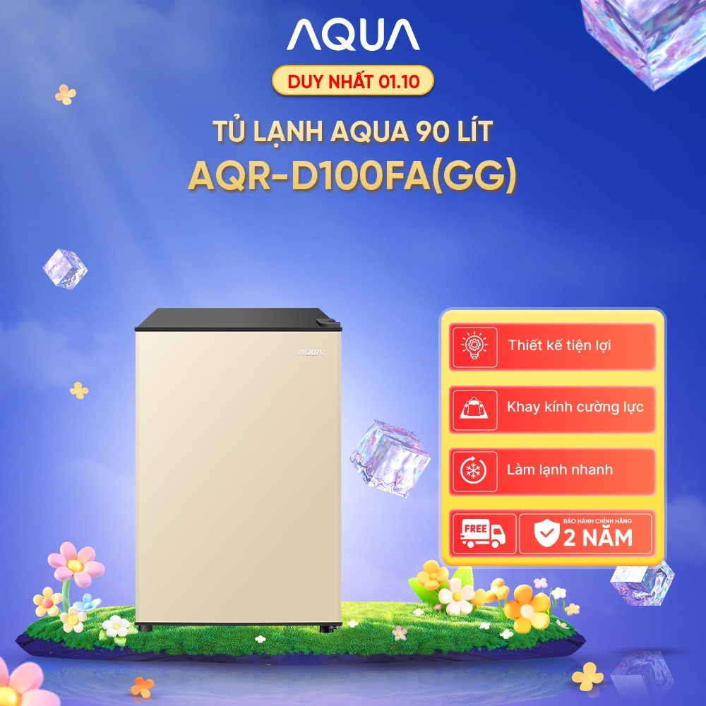 [DEAL XỊN] Tủ lạnh min Aqua 90 lít AQR-D100FA(GG) - Màu be - Freeship toàn quốc - Bảo hành 2 năm