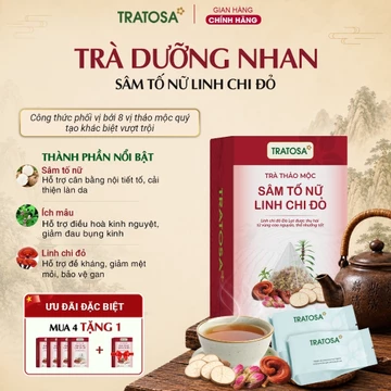 Trà Dưỡng Nhan Sâm Tố Nữ Linh Chi Đỏ TRATOSA trà thảo mộc hỗ trợ giảm đau bụng kinh, cân bằng nội tiết, cải thiện làn da