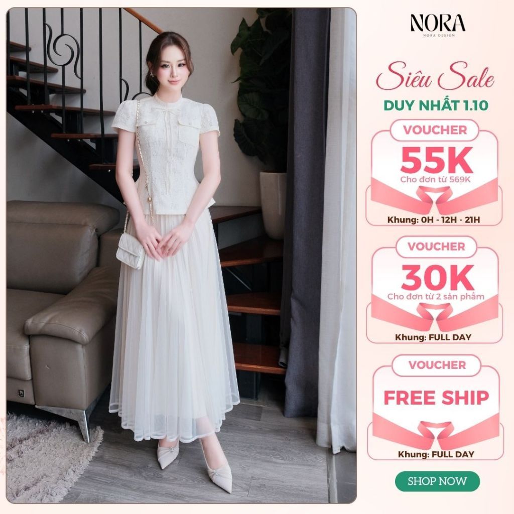 Set Váy Cồng Sở, Dự Tiệc Cao Cấp NORA, Áo Peplum Ren Kèm Chân Váy Lưới Xòe Dài Tiểu Thư A1106+CV1082