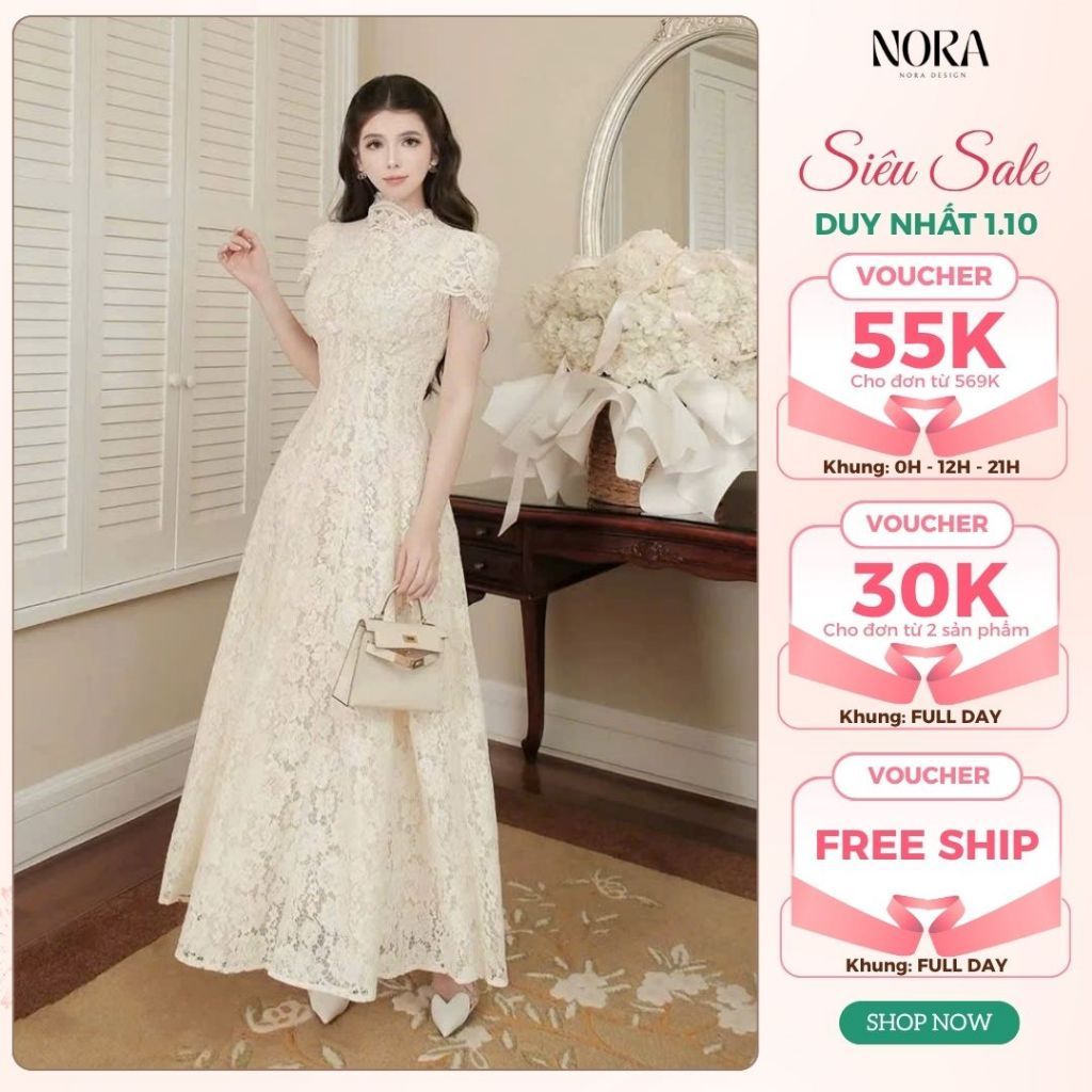 Đầm Ren Tiểu Thư Cao Cấp Lót Lụa NORA, Đầm Dự Tiệc Cưới, Váy Đi Bàn Cô Dâu Dáng Dài Sang Chảnh T435-SX