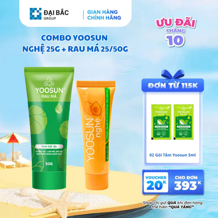 Combo chăm da thâm mụn Kem bôi da Yoosun Rau Má 50g + Kem bôi da Yoosun Nghệ 25g