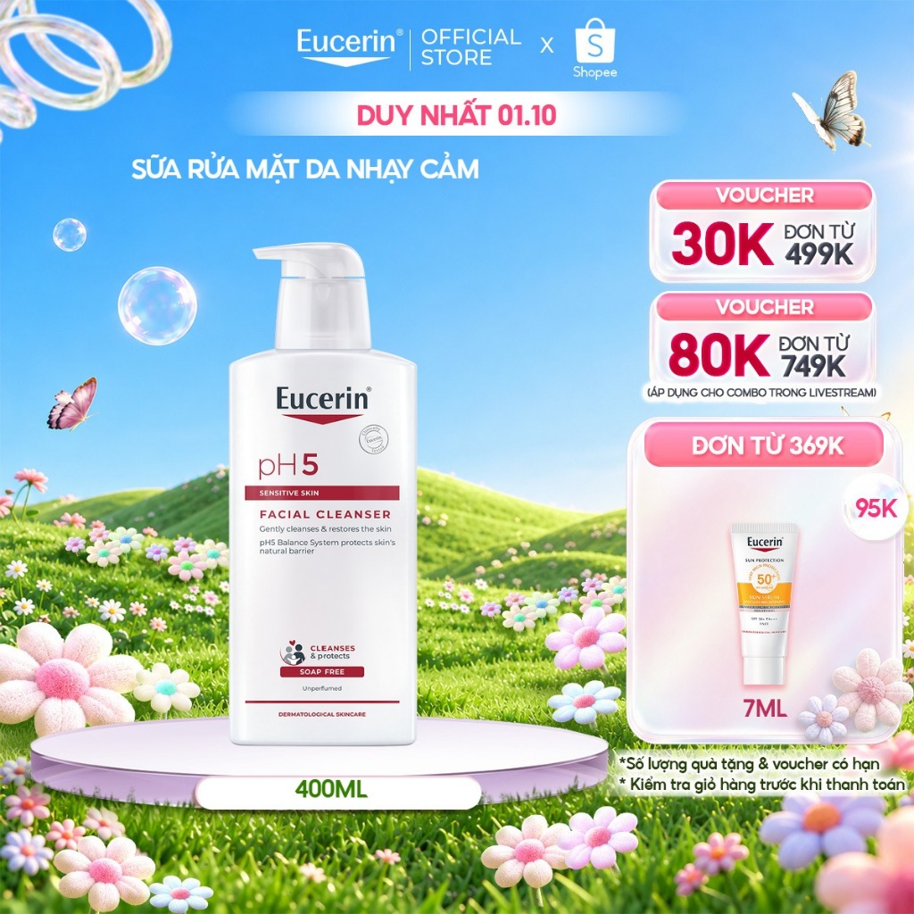 Sữa rửa mặt không gây kích ứng cho da nhạy cảm Eucerin pH5 Facial Cleanser 400ml | Skincare