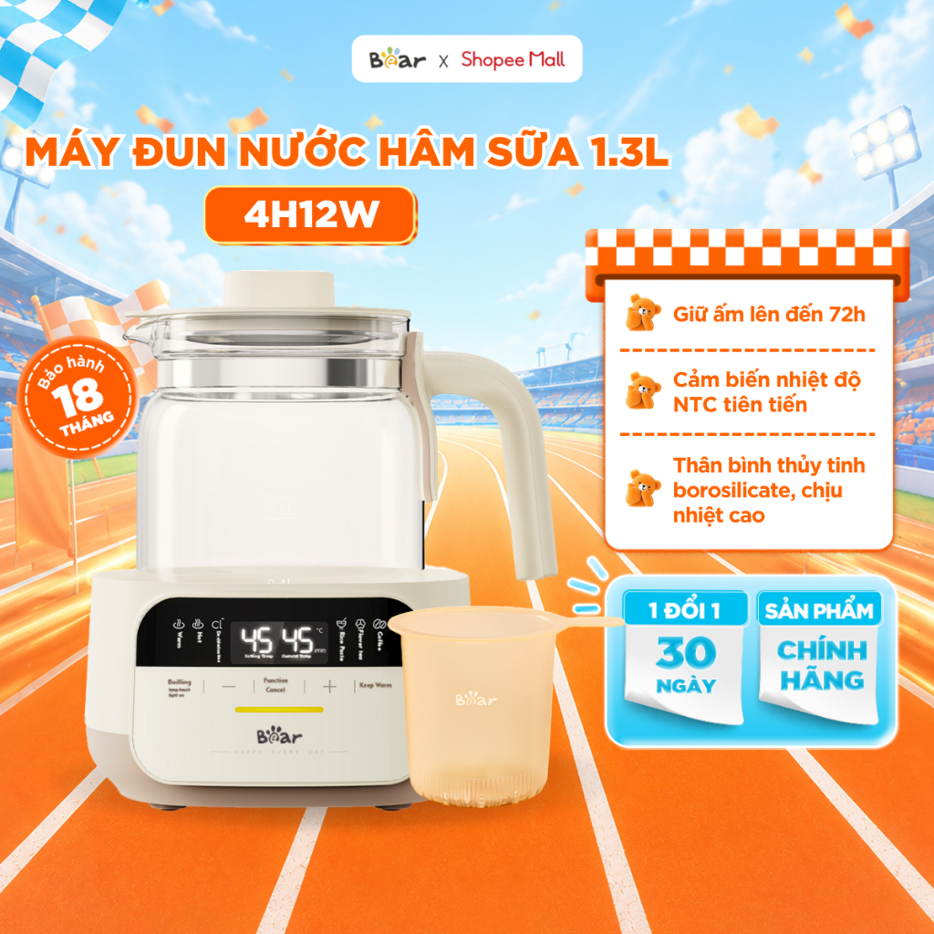 Máy Đun Nước Đa Năng BEAR Hâm Sữa Thông Minh Khử Clo Pha Sữa An Toàn Cho Bé Bản Tiếng Việt Bình Đun Nước Ấm WW-4H12W