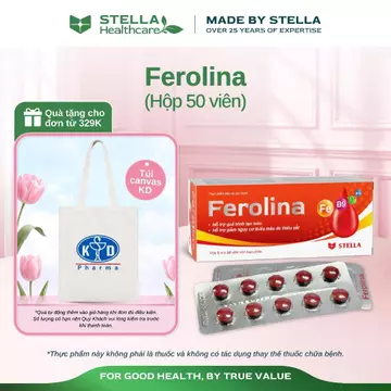[Chính hãng] Viên uống bổ sung sắt và acid folic FEROLINA STELLA, giảm tình trạng thiếu máu, mệt mỏi (50 viên)