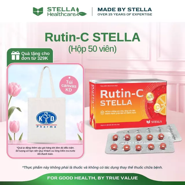 [Chính hãng] Viên uống RUTIN-C STELLA tăng đề kháng, sức bền thành mạch, chống oxy hoá, giảm xuất huyết (50 viên)