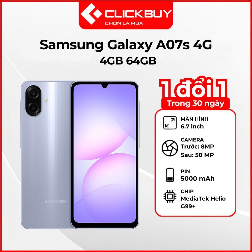 Điện Thoại Samsung Galaxy A07s 4GB 64GB Camera 50MP Pin 5000mAh Chính Hãng
