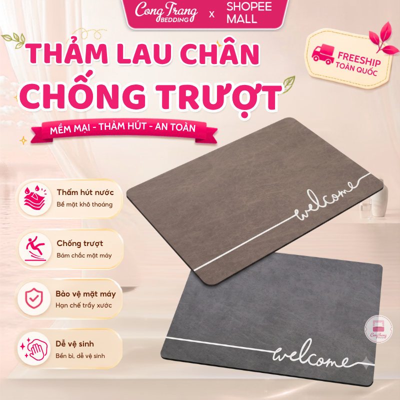 Thảm Lau Chân cao su Silicon CongTrang Bedding Chùi Chân BASIC dễ thương siêu thấm hút cỡ 40cm x 60cm