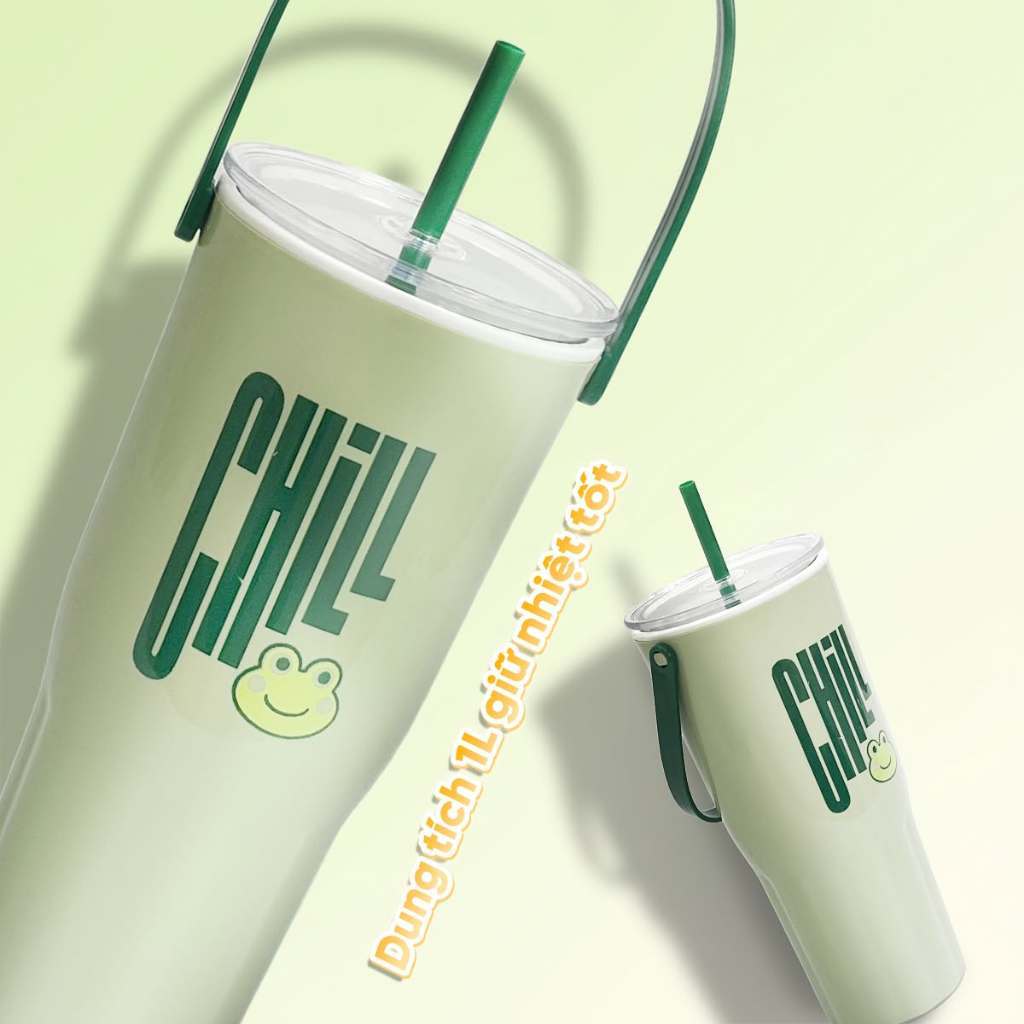 Bình Chill giữ nhiệt 1L Tân Lập Thành, ly đựng nước có quai xách nhựa PP an toàn màu pastel xinh xắn | BigBuy360 - bigbuy360.vn