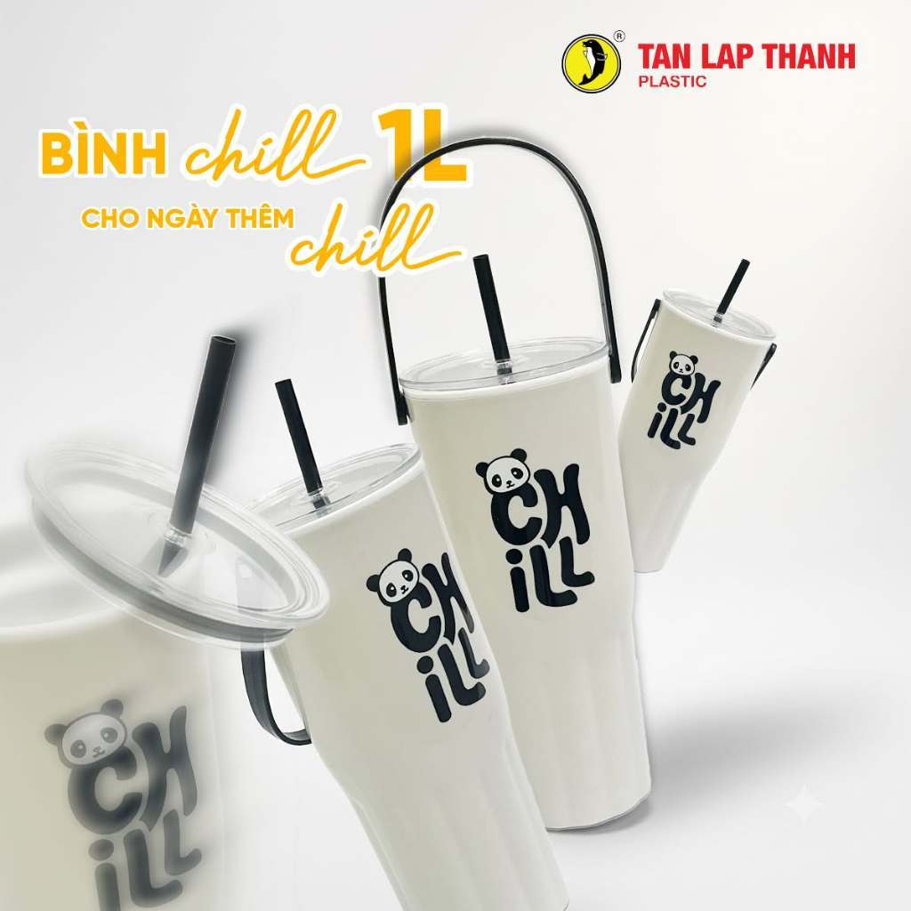 Bình Chill giữ nhiệt 1L Tân Lập Thành, ly đựng nước có quai xách nhựa PP an toàn màu pastel xinh xắn | BigBuy360 - bigbuy360.vn
