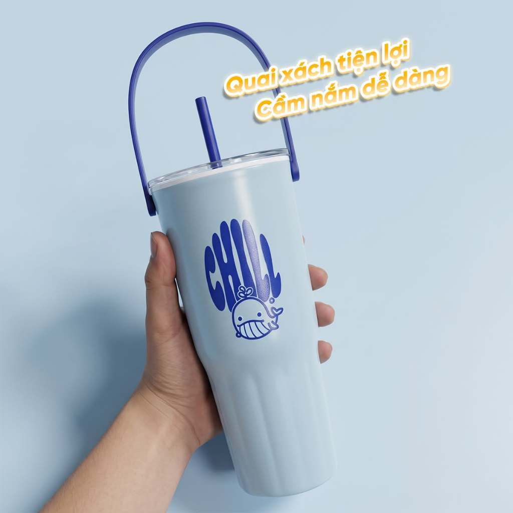 Bình Chill giữ nhiệt 1L Tân Lập Thành, ly đựng nước có quai xách nhựa PP an toàn màu pastel xinh xắn | BigBuy360 - bigbuy360.vn