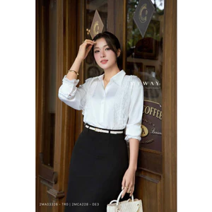 Áo Sơ Mi Trắng Nữ Công Sở MY WAY Dài Tay Phối Ren Sang Trọng 2MA03326
