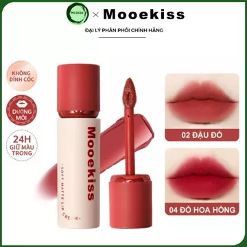 Son Kem Mooekiss Soft Matte Lip Cream Nắp Đỏ, Lâu Trôi, Son Kem Bùn Mịn Lì Chính Hãng 3g - Mibebe