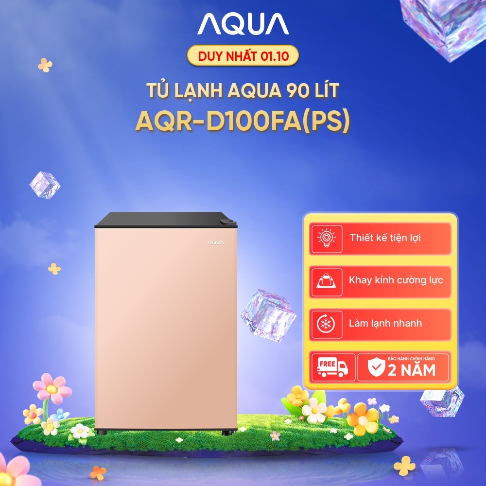 [SẢN PHẨM MỚI] Tủ lạnh mini Aqua 90 lít AQR-D100FA(PS) - Màu hồng nhạt - Freeship toàn quốc - Giao sau 5-7 ngày