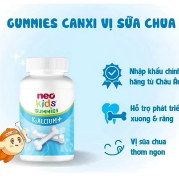 NeoKids Gummies canxi ( hộp 60 viên) Kẹo canxi cho bé vị sữa chua bổ sung Canxi, D3, Vitamin K2 MK7 (Ong Vàng Shop)