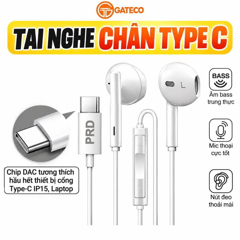 Tai nghe chân Type C dùng cho điện thoại, laptop chuẩn kết nối USB C