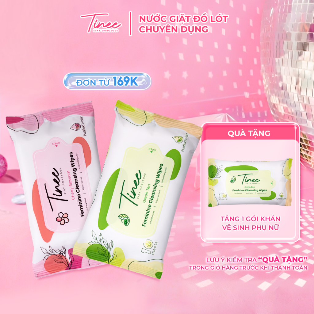 Khăn Giấy Ướt Vệ Sinh Phụ Nữ Tinee 10 Tờ/ Gói - Giúp Làm Sạch Nhanh Và Loại Bỏ Vi Khuẩn Gây Mùi