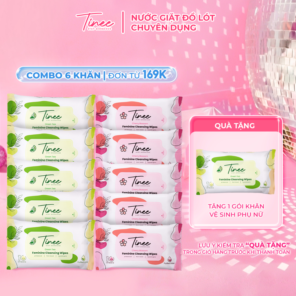 Combo 10 Gói Khăn Giấy Ướt Vệ Sinh Phụ Nữ Tinee Dịu Nhẹ Và Hạn Chế Nấm Khuẩn (10 tờ/ gói)