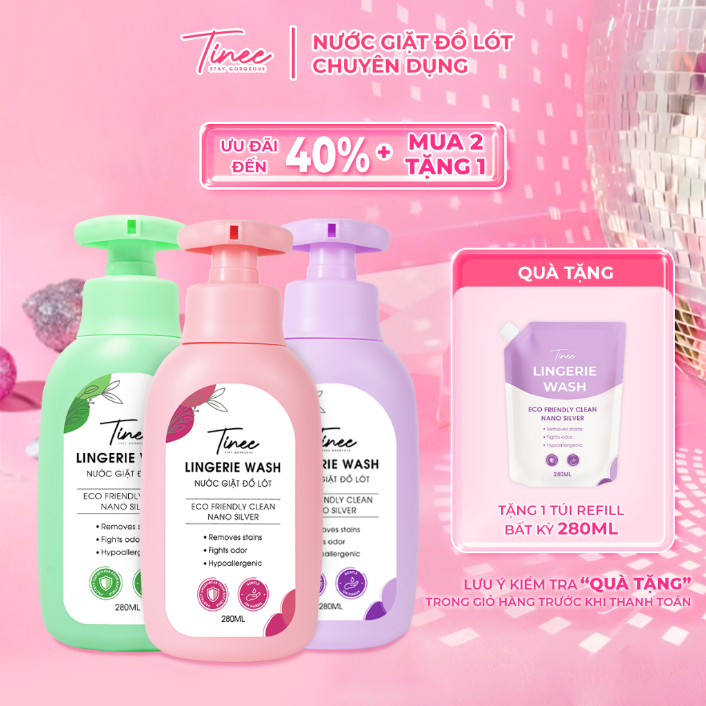 Nước Giặt Đồ Lót Chuyên Dụng Tinee 280ml Nano Bạc Hạn Chế Nấm Khuẩn, dịu nhẹ cho da