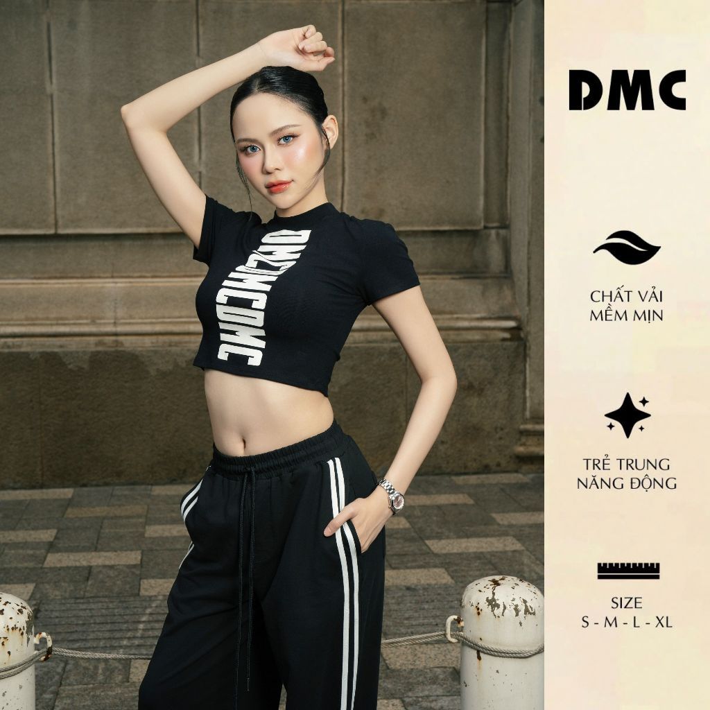 [SVIP] Áo phông croptop cổ tròn in logo thẳng giữa áo DMC (Cotton Tshirt)