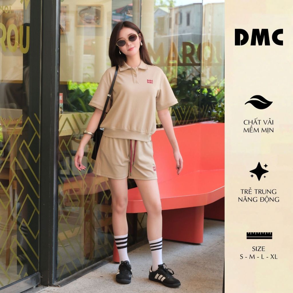 [EC2] Set bộ kiểu nữ phối cổ DMC (Beige Relaxed Cotton Polo And Shorts)
